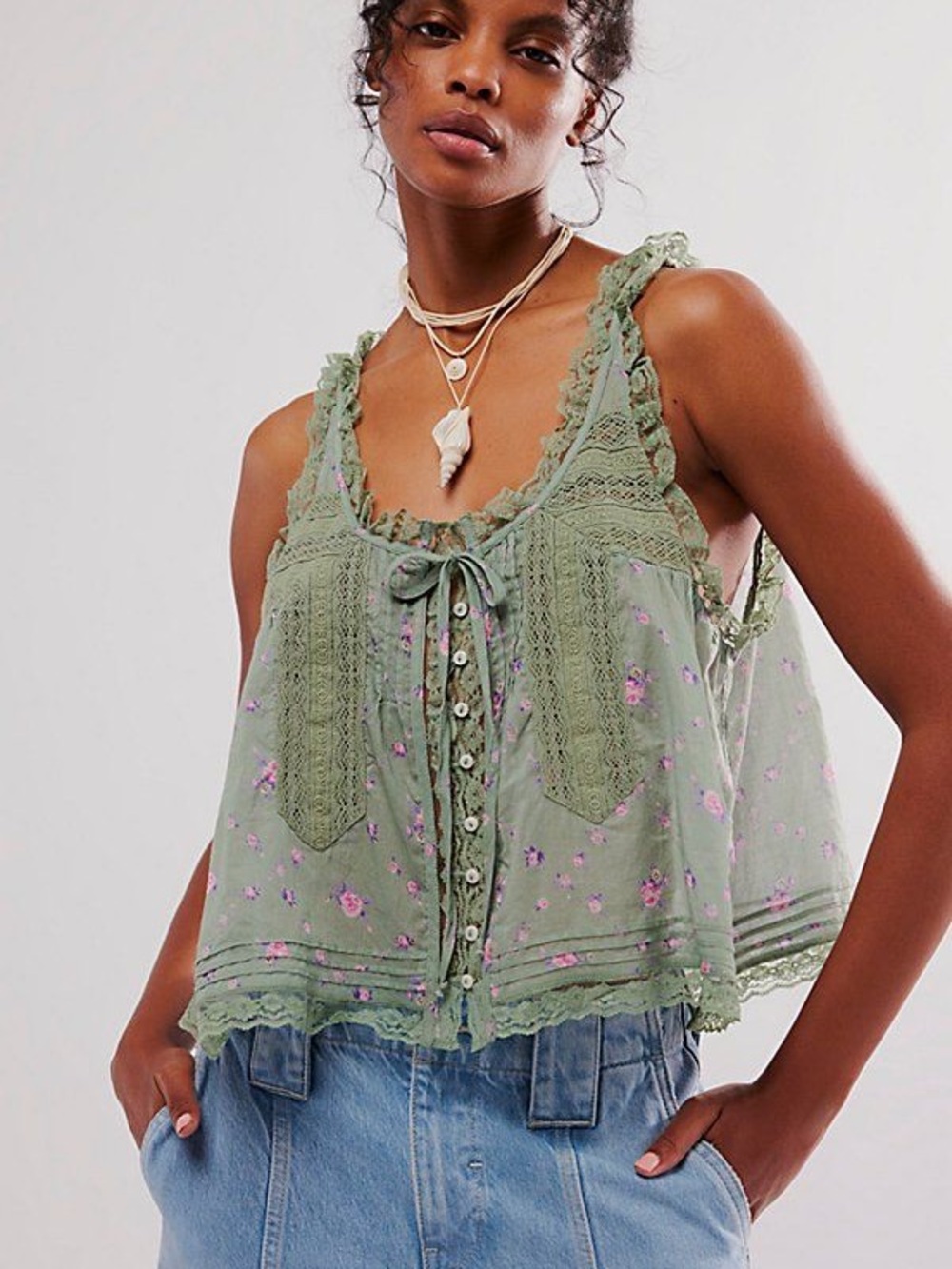 NWT Free People Forevermore Tank - Green Floral